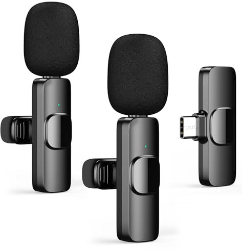 HZBWCO USB-C Kabelloses Lavalier-Mikrofon, 2,4 GHz, Plug-Play, Mini-Ansteckmikrofon für Vlogging, Video, Podcast, Interview, YouTube-Aufnahme - 2 Mic