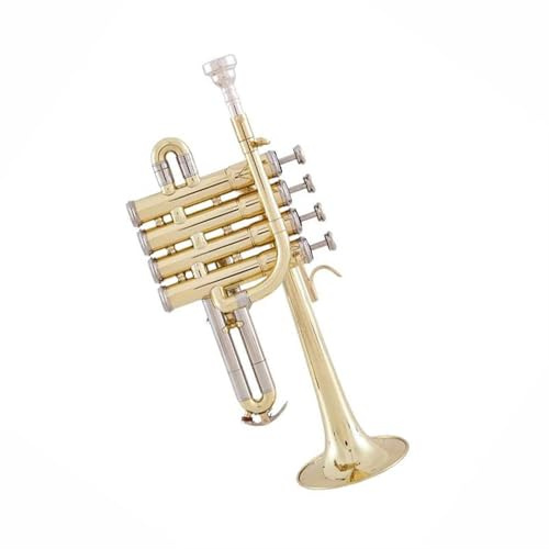 Trompeten Professionelle Bb-Piccolo-Trompete Aus Messing Mit Goldlackoberfläche Trompete Mit Drei Tönen Hoher Monel-Kolben(Gold)