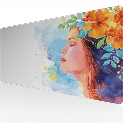 Mauspad XXL 800x300x3mm,Gaming Mauspad Weiß Mousepad Groß,Schreibtisch Unterlage Frau Motiv,WassXerdicht Desk Mat,Mouse Pad mit Vernähte Kanten,Verbessert Präzision und Geschwindigkeit,Geschenk YF-331