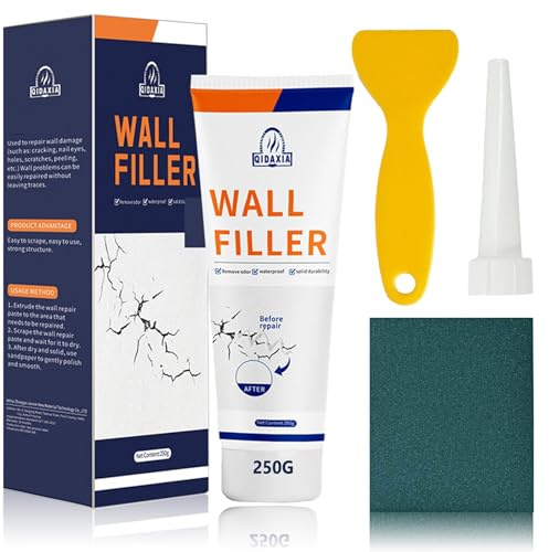 Wall Filler Repair Kit 250g, Quick Drying White Wall Mending Cream | Wall Patch Repair Agent With Scraper And Sandpaper, Fixes Wall Holes, Cracks And Graffiti Marks