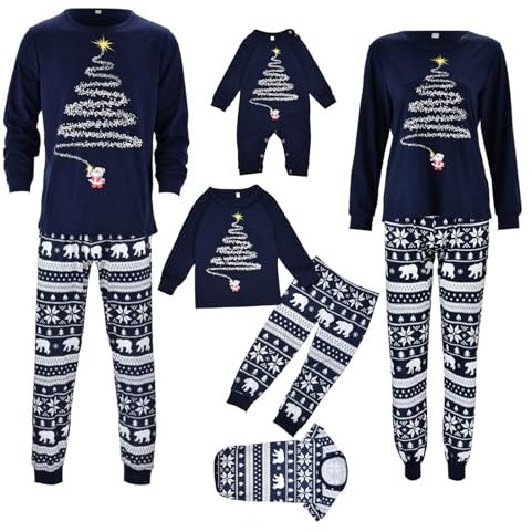 Sunfashion Weihnachten Schlafanzug Familien Outfits Mutter Vater Kind Mädchen Junge Nachtwäsche Hirsch Druck Nachthemd Plaid Pyjama Pants Hose Schlafanzüge Homewear Familienpyjamas Set Familien Passe
