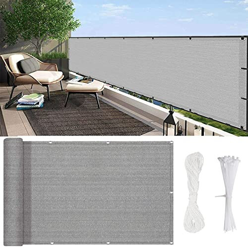 Balkon Sichtschutz 115x950cm Anti Peeping Anti Ultraviolett Stoff Abdeckung für Terrasse Zaun Hinterhof Grau Inklusive Seil und Ösen