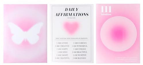 Decorazione della Stanza, Set di 3 Poster Tela 30 x 40 cm, Decorazione della Stanza, Poster Rosa, Non Incorniciato