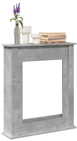 Homgoday Cornice per Camino Grigio Cemento 75x20x87,5 cm in Truciolato, Cornice Camino, Camino da Pavimento con Cornice e Bruciatore, Accessori Camino, Cornice Legno