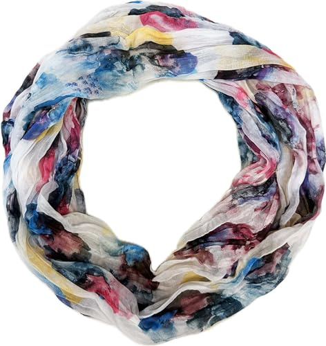 Jeamis Blumen Mandala Seide Loop Farbverlauf Frühling Rundschal Rainbow Unisex Sommer Leicht Schal Stola Dots