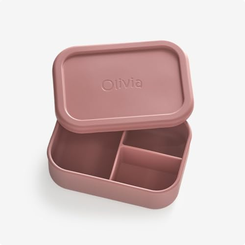 Minaym Personalised Bento Lunch Box | 3 Compartments | 700ml | BPA-Free Silicone | Dishwasher Safe (Burgundy Bloom)