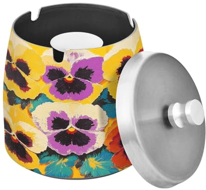 Ewusp Pansy Ashtray for Indoor Outdoor Windproof Smell Proof Stainless Steel Ashtray with Lid Desktop Smoking Ash Tray for Home Bar Office