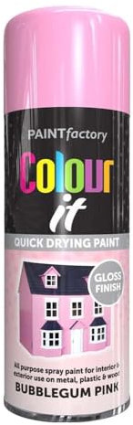 Spray Paint Bubblegum Pink Gloss Finish 400ml - Quick Dry Aerosol Can All Purpose for Wood, Metal, Plastic, Interior & Exterior