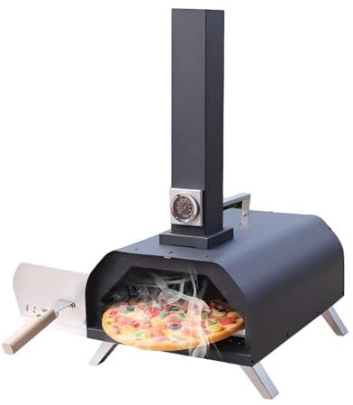 Four à pizza portable d'extérieur avec jauge de température, 86,5 x 40,5 x 70 cm, acier noir, multifonction, pour pizza, steak, saumon