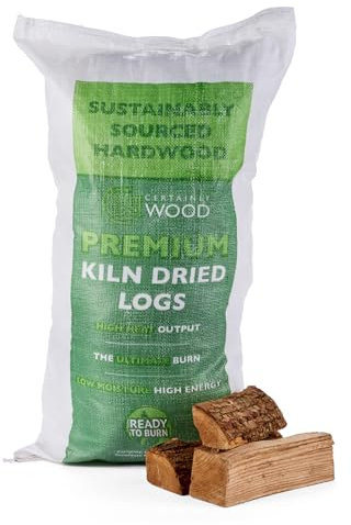 Certainly Wood Premium Kiln Dried Hardwood Logs, 60 Litre Boot Bag, 18kg, Woodsure Approved, 22-24cm Length (1 Boot Bag)
