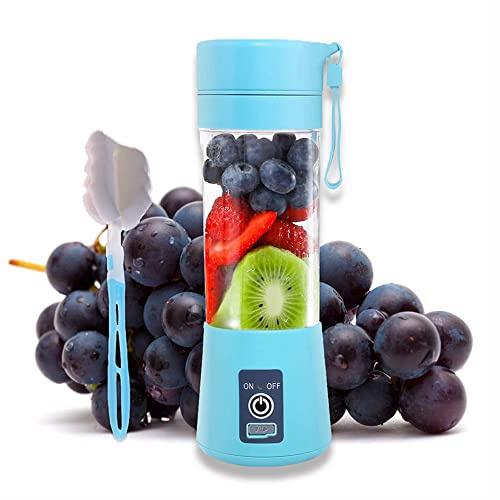 Portable Blender 380ml - USB Rechargeable 2000mAh, 6 Blades Personal Mini Blender for Smoothies, Milkshakes & Ice (Blue)​