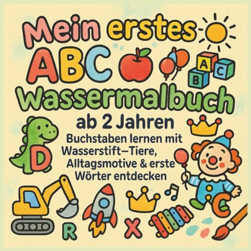 Mein erstes ABC Wassermalbuch ab 2 Jahren: Buchstaben lernen mit Wasserstift Tiere Alltagsmotive & erste Wörter entdecken