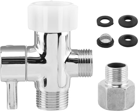 Bidet T Adapter with Shut Off Valve, 3 Way T Valve for Bidet 7/8'' X 7/8'' X 1/2'', Tee Connector Bidets Attachment for Toilet,T-Adapter with Washers for Handheld Toilet(Silver)