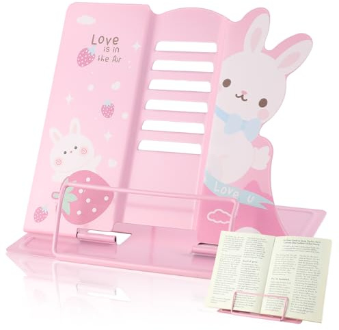 FYting Leseständer,Buchständer Kinder,Accountant,Bücherständer 6 Stufen | Verstellbar,für Präsentationen, Lehrbücher, iPad, Kochbücher, Geeignet für Schulen, Küchen und Büros (Rosa Hase)