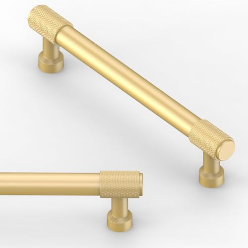 Asimerdeco 10 Pack Brushed Gold Knurled Cabinet Pulls 5 Inch(128mm) Kitchen Cabinet Handles Cabinet Hardware Drawer Pulls