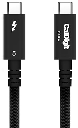 CalDigit Thunderbolt 5 Pro - Cable trenzado activo de 120 Gbps y 240 W de suministro de energía, compatible con Thunderbolt 3, 4, USB4 tipo C, MacBook Pro, iMac, iPhone 17 Max, color negro (2 m/6,56