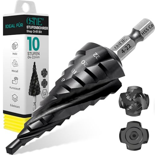 Foret étagé Ø 4-22 mm, 4X spirale, acier HSS M35 avec revêtement AlTiN, foret conique à rainure hélicoïdale à 10 niveaux pour acier inoxydable, acier de construction, métaux non ferreux et plastique