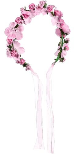 Uonlytech Hochzeitskronen Angenehm aus Tüll Tragen und Seidenstoff Zartes Blumenkranz Haarschmuck Rosa Stirnband Hochzeit für Damen Braut Cocktailparty