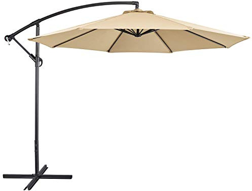 Yaheetech Ombrellone da Giardino Ø 300 cm Decentrato con Base a Croce e Manovella, 8 Stecche Grande Parasole Reclinabile Impermeabile Protezione UV per Patio Balcone Spiaggia Esterno, Ecrù