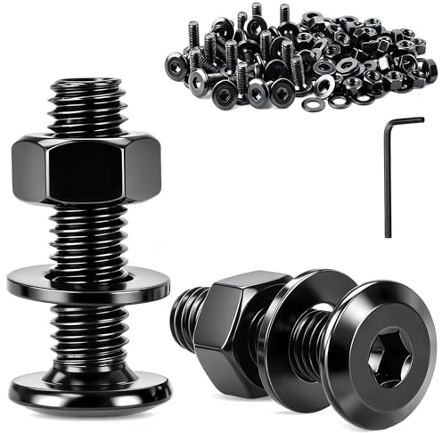 mawmuaw 10 Pezzi M8 Bulloni Set M8x50 mm Bulloni Acciaio al Carbonio | Dadi & Rondelle Viti Testa Piatta, Nere, Filettatura Completa, con Chiavi a Esagono, Mobili, Accessori per Motociclette