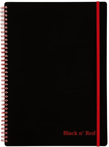 Black n' Red Notebook, Business Journal, 8-1/4 x 5-7/8, 70 Sheets, Ruled, Optik Paper, Scribzee App, Flexible Poly Cover, Wirebound, Black (C67009)
