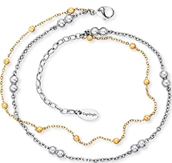 Engelsrufer Fußkettchen für Damen mit gold- und silberfarbenen Perlen, Edelstahl, verstellbar (22–27 cm), nickelfrei, für Allergiker geeignet
