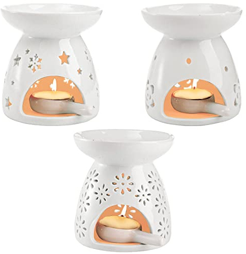 Lawei Set of 3 Ceramic Tealight Candle Holder, Essential Oil Burner Wax Melt Burners, Aromatherapy Aroma Diffuser Burner for Home Bedroom Decor Christmas Housewarming Gift