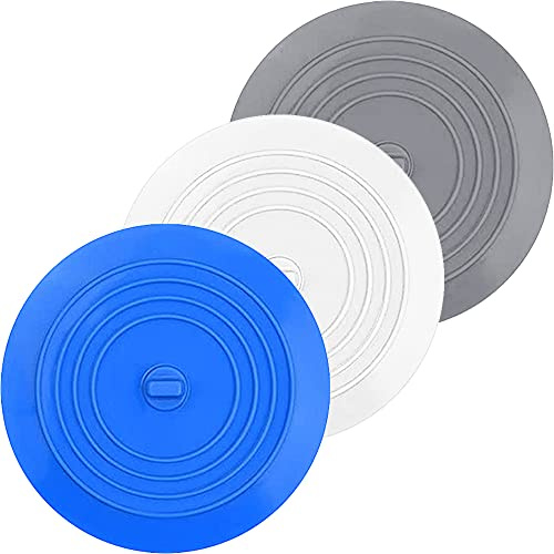 BOSOIRSOU Badewannenstöpsel aus Silikon, 15,2 cm, Weiß, Blau, Grau, 3 Stück