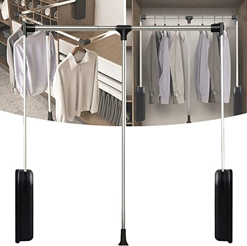 DYK&NX Klappbar Kleiderlift, Kleiderlift Für Schrankbreite, Kleiderschranklift, Aluminium Garderobenlift, Schwenkbare Kleiderstange, 890-1200mm Breite Regulierbar (Size : M)