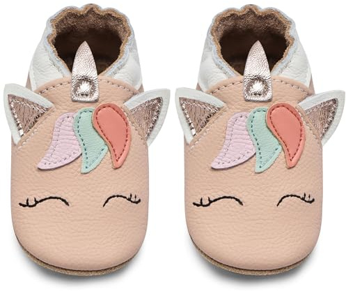 IceUnicorn Chausson Bebe Chausson Cuir Souple Bebe Garçon Fille Premiers Pas Chaussons Bébé(Licorne Rose, 6-12 mois)