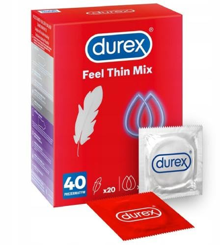DUREX Gefühlsecht Mix - Real Feel und Thin Ultra Kondome - 40 Stück Extra Feuchte Mit Gleitbeschichtung, 1 Packung, Gummi