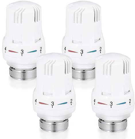 Thermostatkopf Heizkörperventil, 4 Stück Kühlerthermostat Mit Nullstellung, Kühlerventil Ersatzkopf Für Gewinde M 30 X 1,5, Kühlerventilköpfe Für Toilette Küchenspüle Badezimmer (Weiß)