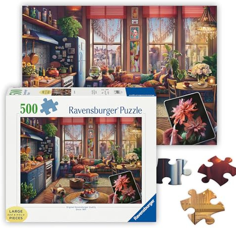 Ravensburger Puzzle 12001025 - Gemütliches Boho-Studio - 500 Teile Large Pieces, Puzzlespaß mit größeren Puzzleteilen für die ganze Familie