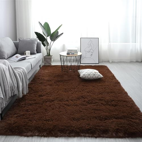 Guetto Teppiche Schlafzimmer Flauschig Weicher Hochflor Teppich Anti-Rutsch-Teppich Wohnzimmer Moderne Teppiche Waschbarer Pelzigen Bettvorleger Teppich für Sofa Wohnzimmer,Braun,120x160cm