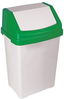 JMS we create smile 50L Litre Swing Lid Bin Waste Recycle Plastic Dustbins Kitchen, Home, Office, Bathroom Rubbish Trash Refused Bins (Green & White Lid, 50L)