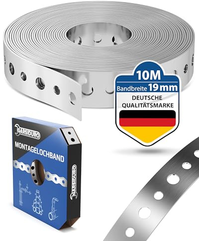 GARSIDURO® Bande perforée de montage en acier galvanisé [19 mm x 10 m] | Feuillard perforé professionnel pour fixation de câbles, conduits et tuyaux | Bande de montage flexible avec clous
