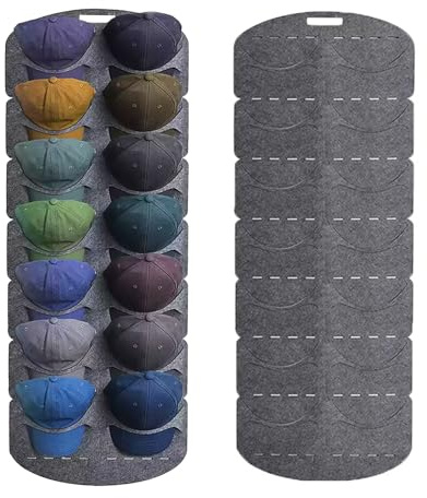 LZYDKH Cap Halterung Wand, Baseball Kappen Halterung Huthalter Doppelte Reihe Hut Organizer Faltbar Tür Rückwand mit 14 Taschen Kappenhalter für Aufbewahrung Baseballkappen (Grau)