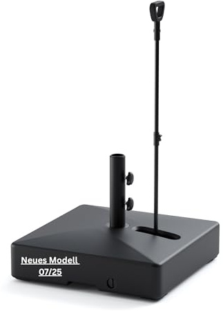 Gartenzeit® Pied de parasol à roulettes - 65 kg - Dimensions : 60 x 60 x 17 cm - Brevet - Noir - Avec roulettes - Pour parasol, mobile, eau, sable