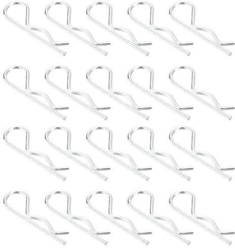 sourcing map 20 Stück 3 mm x 65 mm verzinkter Karbonstahl R-förmige Federspinte R-Clips Splinte Federverschluss für Haushaltsgeräte, Sportgeräte, Automechaniker-Reparatur (weiß)
