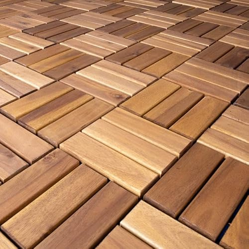 FAHAAM Wood Decking Tiles 4pk Wooden Deck Tiles Interlocking Patio & Garden Flooring Deck Hardwood Interlocking Floor Tiles with Drainage Substructure for Outdoor & Indoor, Balcony, Garden.(30 x 30cm)