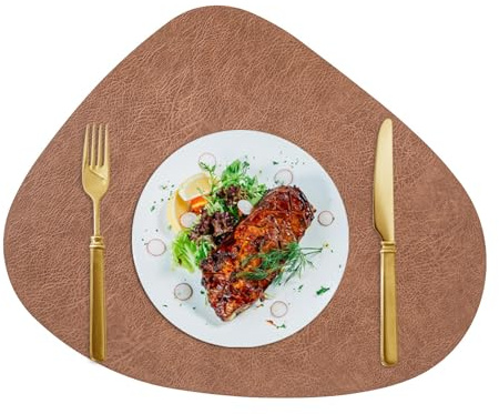 Juego de 4/6 manteles Individuales y Posavasos de Cuero Bicolor de Doble Cara, Lavables para la Mesa del Comedor.(Dark Brown,Set of 6)