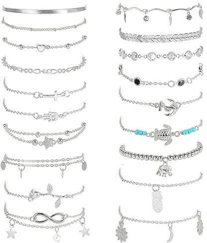 ZXTGBQ 20 Pcs Bracelets De Cheville Pour Femmes Et Filles, ChaîNe RéGlable 22 + 5 cm, Boho Perles Bracelets De Cheville, Bijoux De Plage D'éTé, Accessoires De Plage Pour Femme, Cadeau Pour Maman