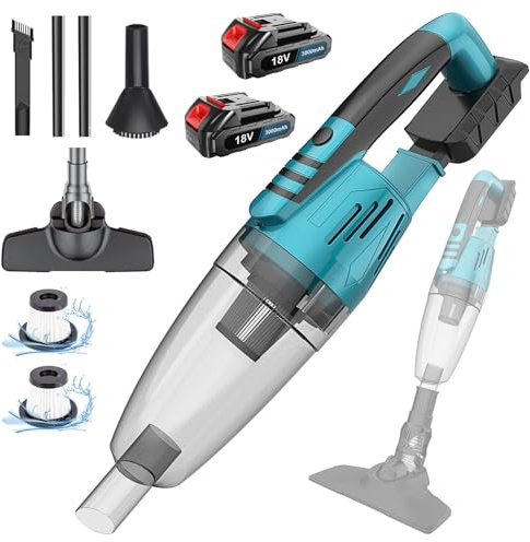 JUTOSGSKW Akku-Handstaubsauger, 10000Pa 3-in-1 multifunktionaler Staubsauger,mit Bodendüse, 0.75 L Staubbehälter, für Zuhause, Auto und Tierhaare reinigen(inklusive 2 Akkus)