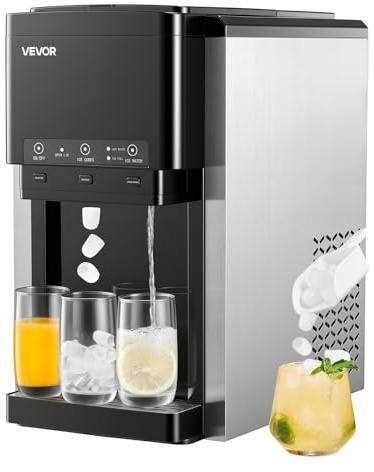 VEVOR Dispensador de Agua con Máquina de Hielo, 7 min/12 Piezas,16 kg/Día, Producción Rápida con Depósito, Hielo Esférico/Picado y Agua Fría, Ideal para Fiestas en la Cocina, 280 x 440 x 480 mm,