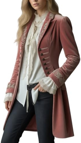 Blazer Gothique Femme Vestes Victoriennes À Queue De Pie Tenues Steampunk Manteau Médiéval Blazer en Velours Femme Veste Ouverte en Velours Costume De Pirate