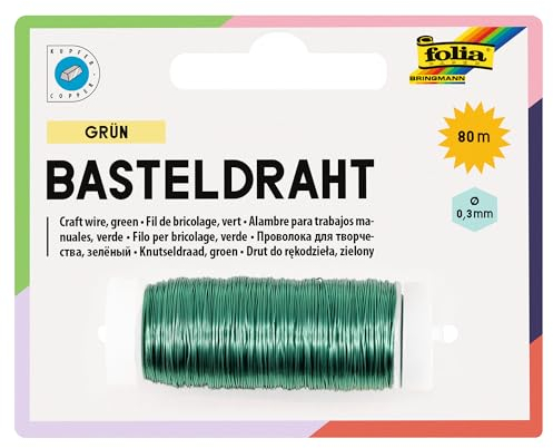 folia 79251 - Kupferdraht grün, 1 Spule 0,3 mm x 80 m - ideal für Bastelarbeiten, Gestecke und Gebinde