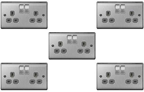 BG Electrical nbs Switch Socket Outlets - Brushed Steel,Grey,22g/5 5 x Twin 13 A