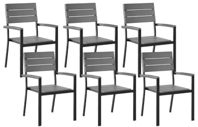 Beliani Gartenstuhl 6er Set mit Armlehnen Aluminium schwarz Kunstholz grau modern Como
