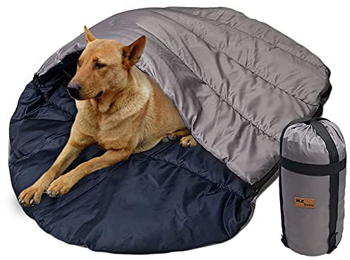 Camping Dog Sleeping Bag, Waterproof Warm Pet Bed Cave, Packable Washable Dog Bed Mat with Compression Bag