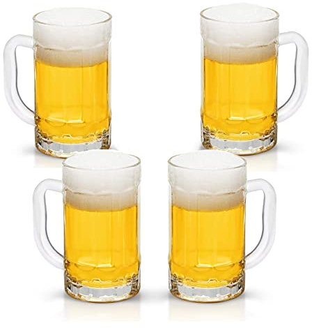 COKTIK 4 Pack Heavy Large Beer Glasses with Handle - 14 Ounce Glass Steins, Classic Beer Mug glasses Set